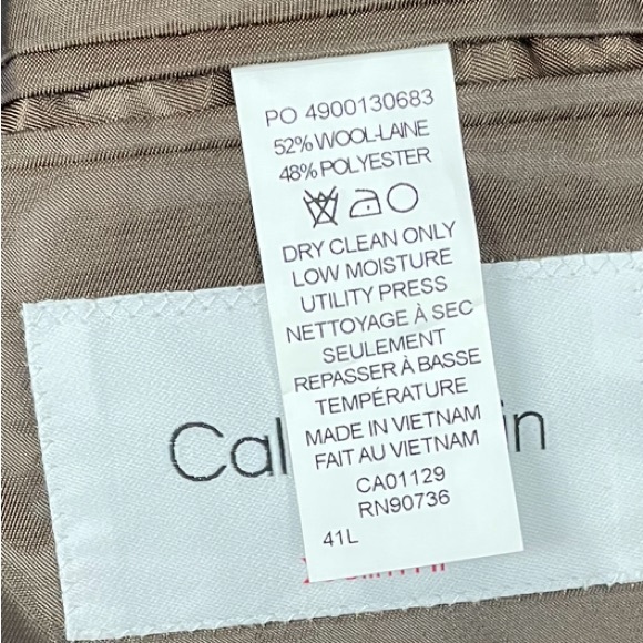 Calvin Klein Men Slim Fit Wool Woven Herringbone Sport Coat Blazer Brown 41L New - Picture 3 of 3